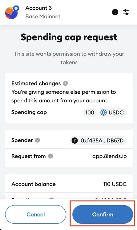 MetaMask — Spending cap request for the USDC amount