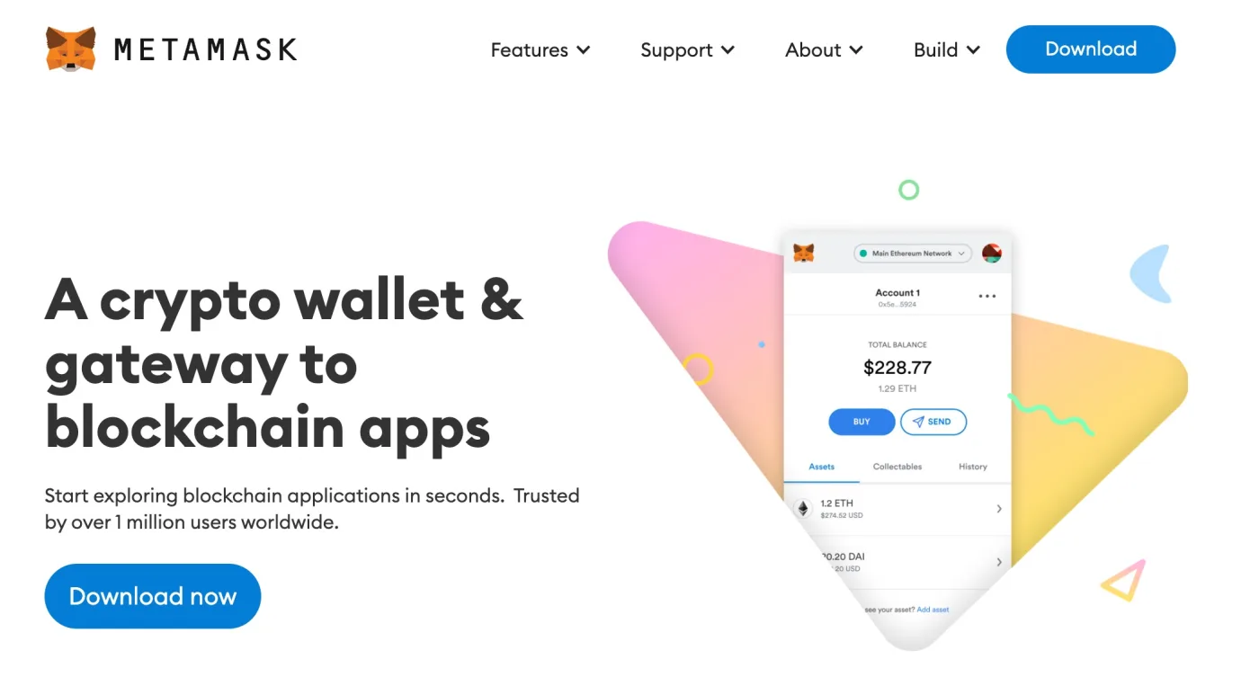 page d'accueil de metamask.io — bouton Download (1/5)