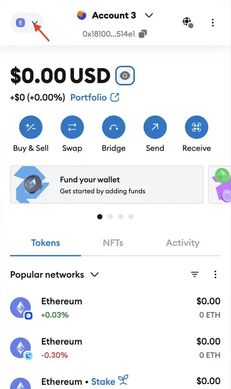 MetaMask — écran d'ajout du réseau Base Mainnet (1/4)
